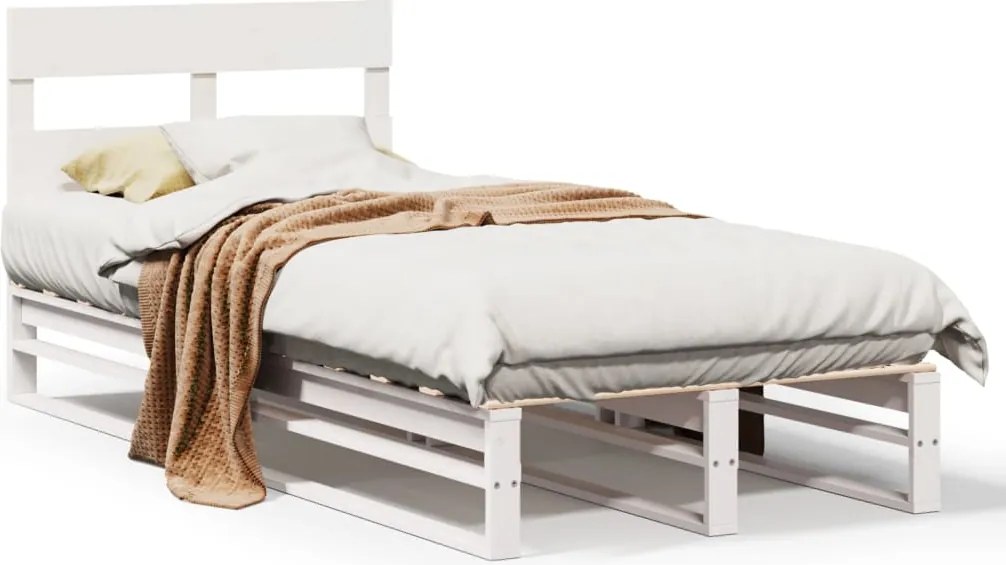 vidaXL Cadru de pat fără saltea, alb, 90x200 cm, lemn masiv pin