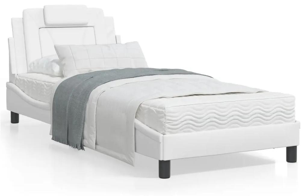 3208062 vidaXL Cadru de pat cu tăblie, alb, 90x190 cm, piele ecologică