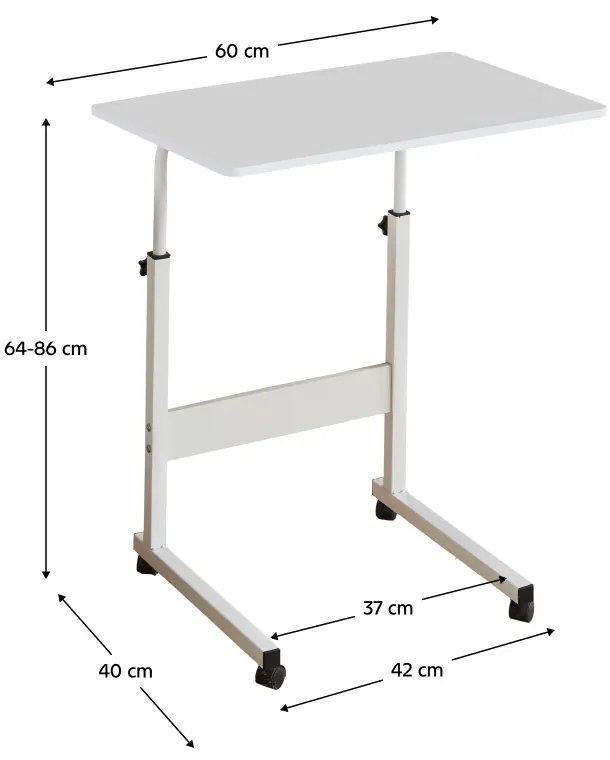 Reglabil masa PC cu roti, alba, JUSTUS