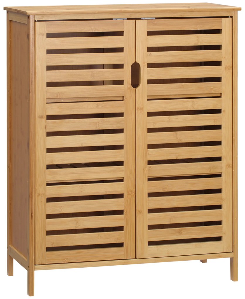 kleankin Dulap baie cu doua usi si 2 rafturi de depozitare, din bambus, natural | Aosom Romania