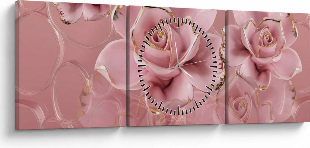 Tablou - Decor floral (cu ceas) (90x30 cm)