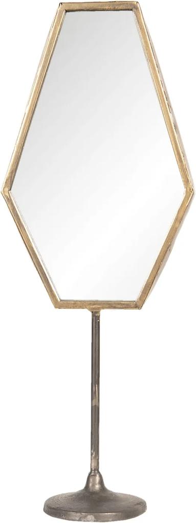 Oglinda de masa cu picior metal auriu vintage 16 cm x 9 cm x 45 cm