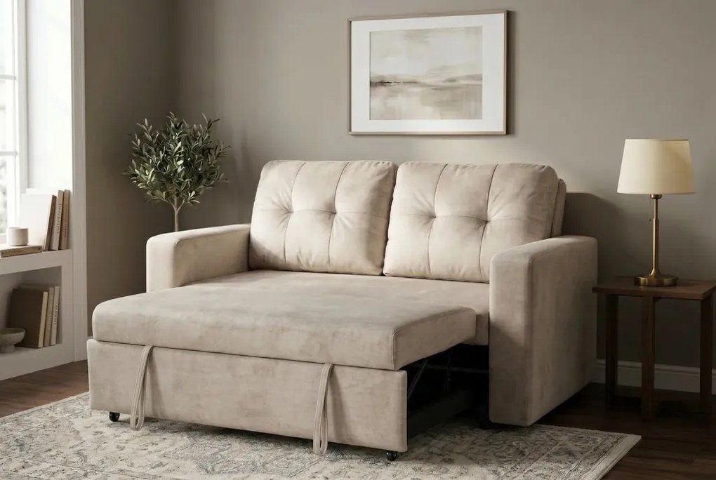 Canapea extensibila, catifea champagne beige, SMART 140cm
