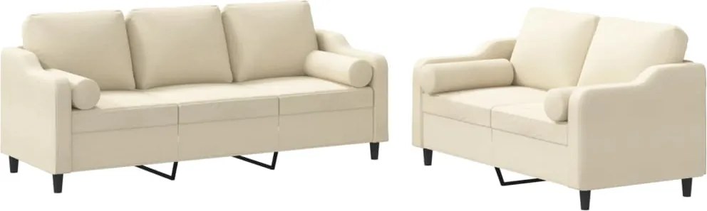 vidaXL Set de canapele cu perne, 2 piese, crem, material textil