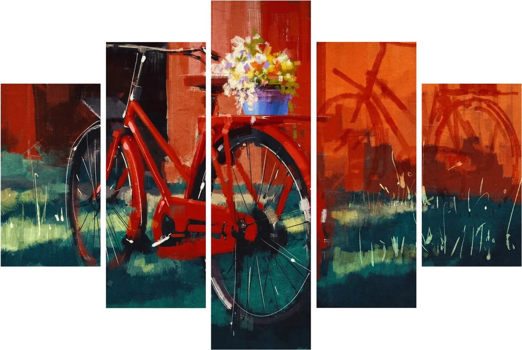 Tablou - Bicicleta roșie, pictură acrilică (150x105 cm)