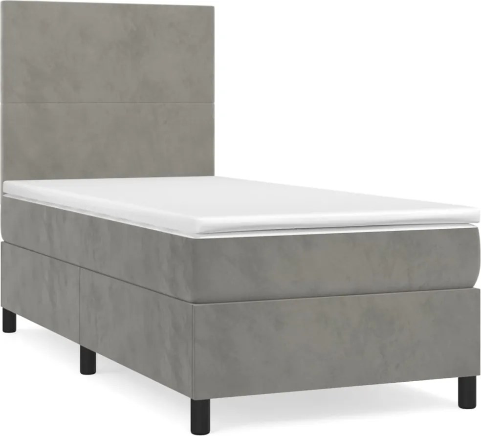 vidaXL Pat box spring cu saltea, gri deschis, 100x200 cm, catifea