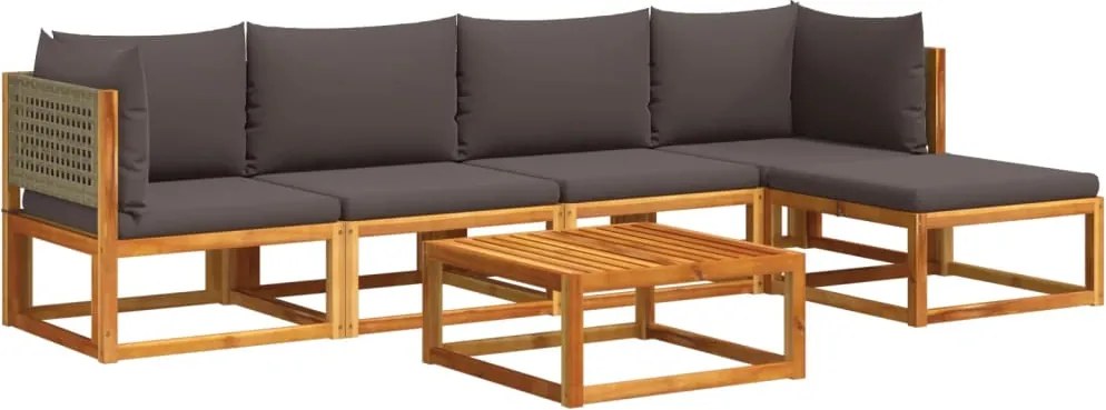 vidaXL Set canapele de grădină cu 6 piese și perne, lemn de salcâm și ratan