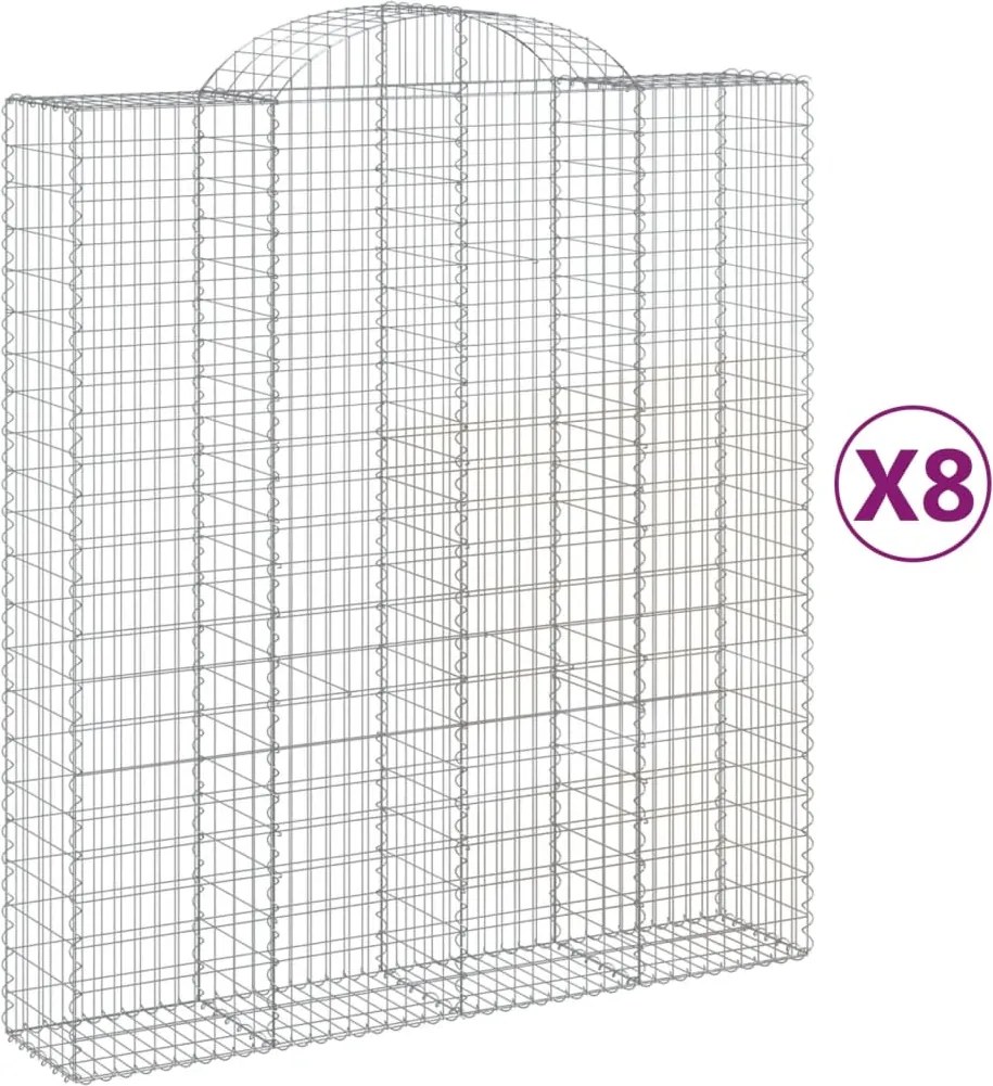vidaXL Coșuri gabion arcuite, 8 buc, 200x50x220/240cm, fier galvanizat