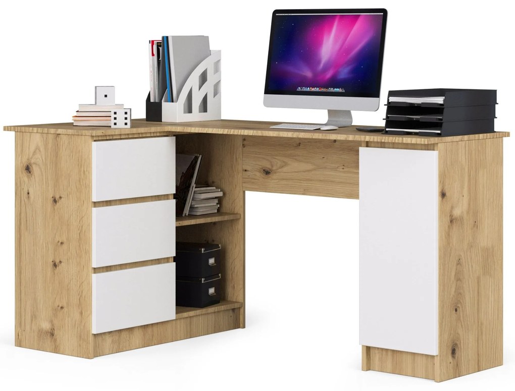 Masă PC de colț Bevin (Stejar artisan + Alb) (S). 1070969