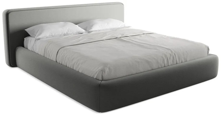 Pat matrimonial gri tapițat cu spațiu de depozitare cu somieră 180x200 cm Kiana – Makamii