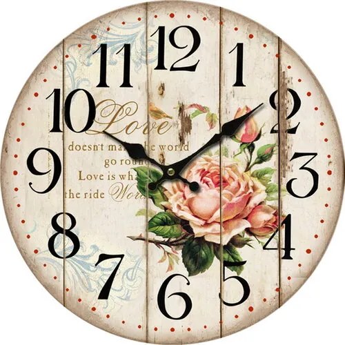 Ceas de perete din lemn Flower of love, d. 34 cm