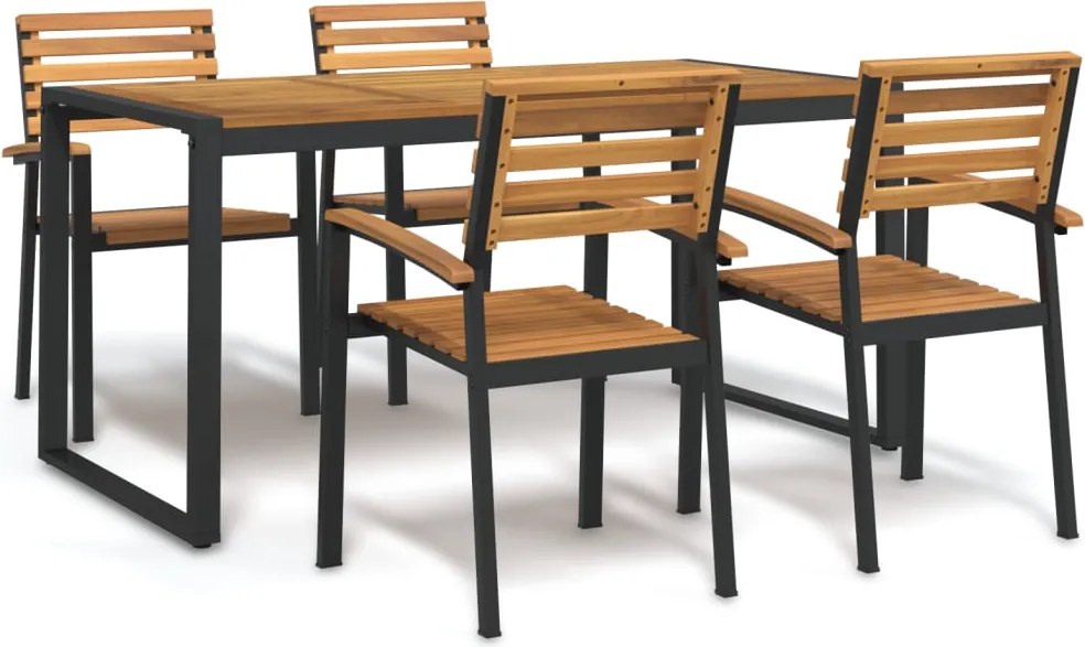 vidaXL Set mobilier de grădină, 5 piese, lemn masiv de acacia și metal