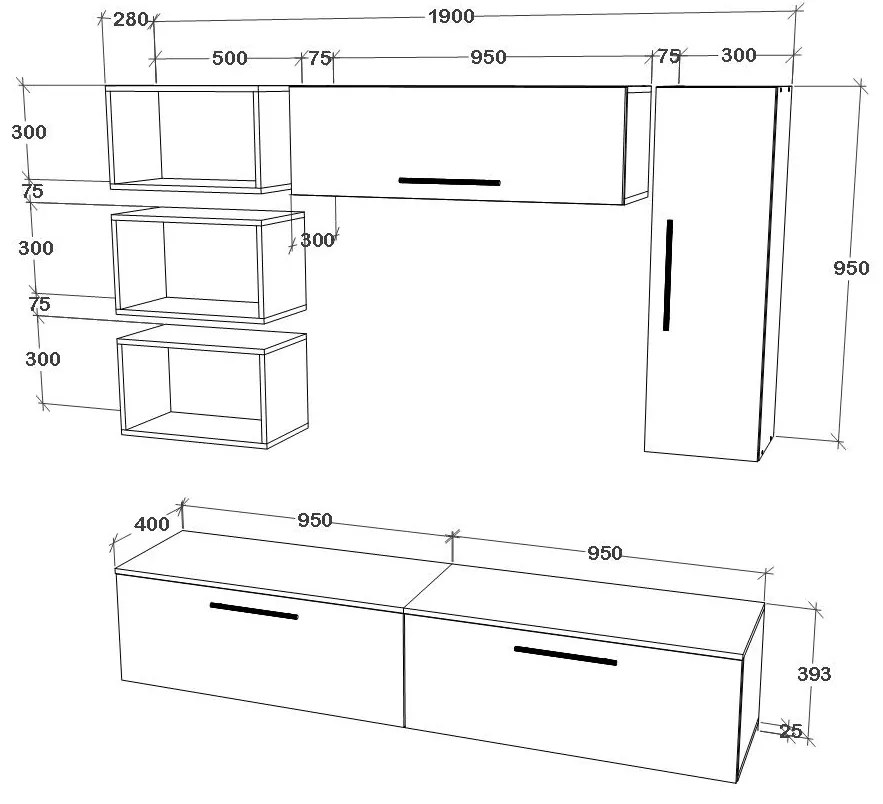 Living haaus V14, Antracit/Stejar Artisan, L 190 cm