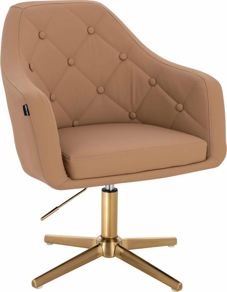 HR831CROSS Scaun Caramel Piele Ecologica Premium Soft cu Bază Aurie