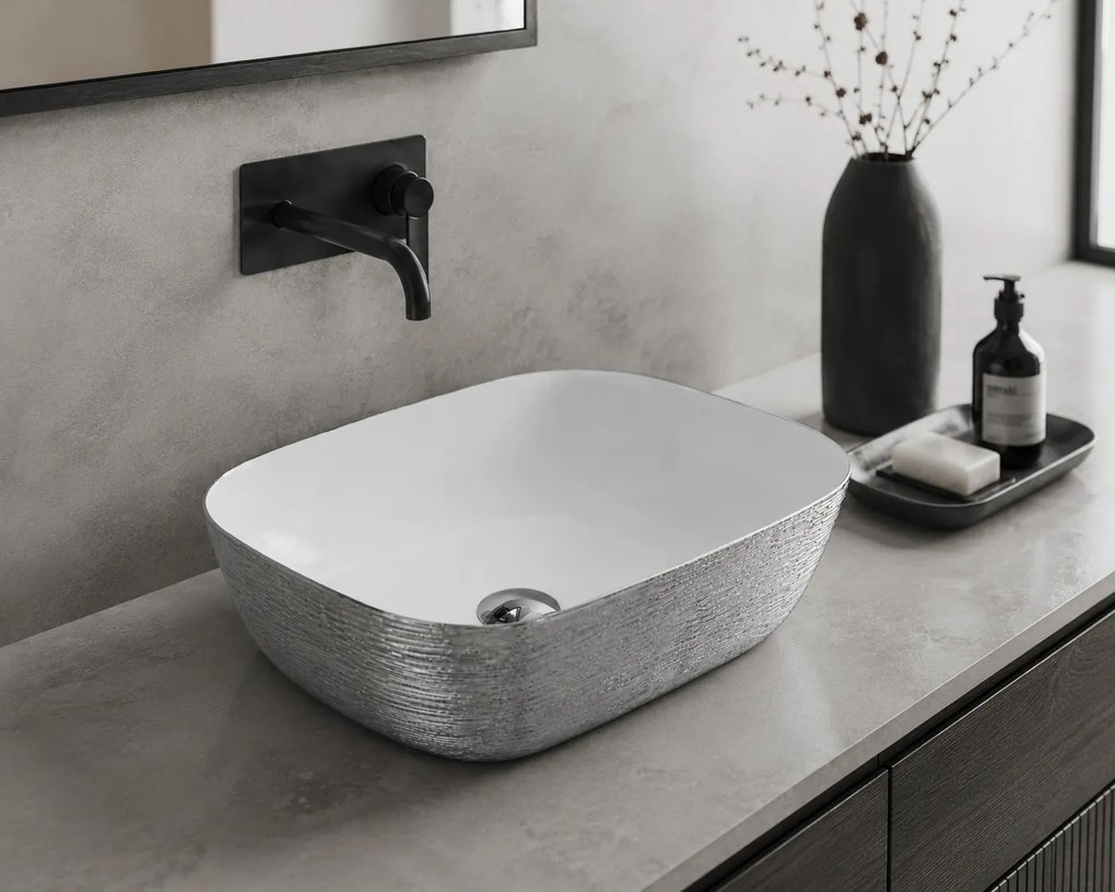 Lavoar baie pe blat 8217PS ceramica alba premium Argintiu