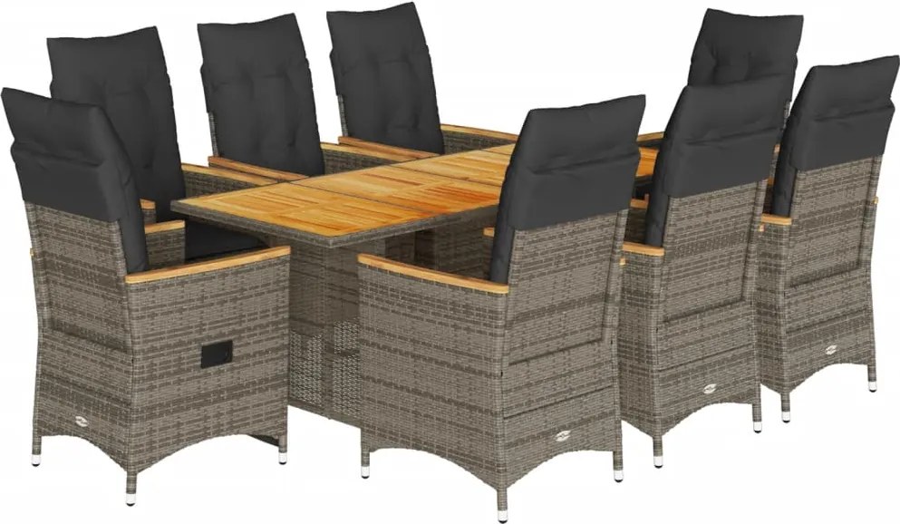 vidaXL Set mobilier grădină cu perne, 9 piese, gri, poliratan