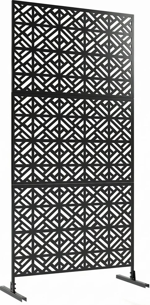 Outsunny Panou despărțitor decorativ pentru intimitate exterior Claustra decorativă pentru grădină 3 panouri cu model geometric Oțel 92x40x192cm Negru | Aosom Romania