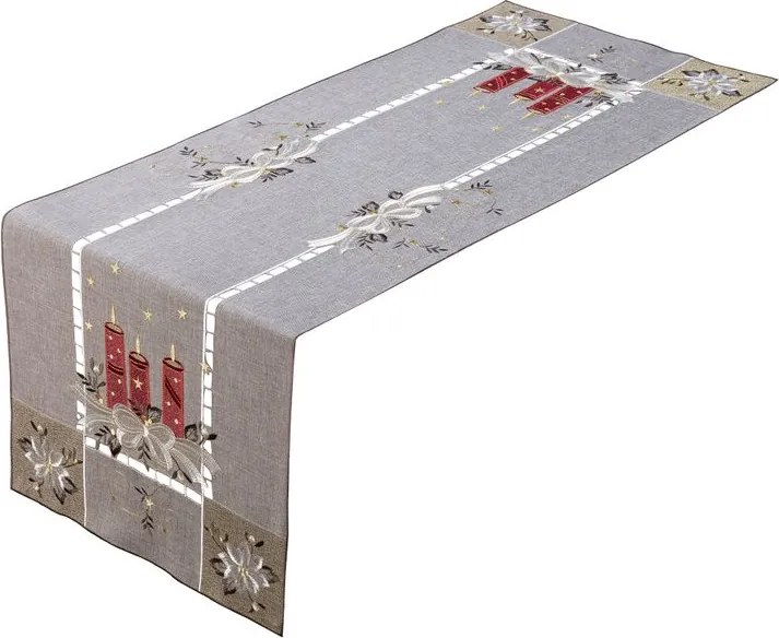 decoDoma Traversă de masă cu broderie TREI LUMÂNĂRI 40 x 110 cm