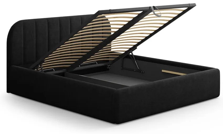 Pat matrimonial negru tapițat cu spațiu de depozitare cu somieră 200x200 cm Juno – Windsor &amp; Co Sofas