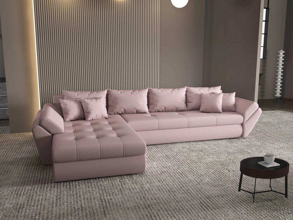 Colțar extensibil dumonde cu ladă de depozitare si sezut confortabil din spuma high-density, Loana XL Enjoy Flamingo 335x185 cm
