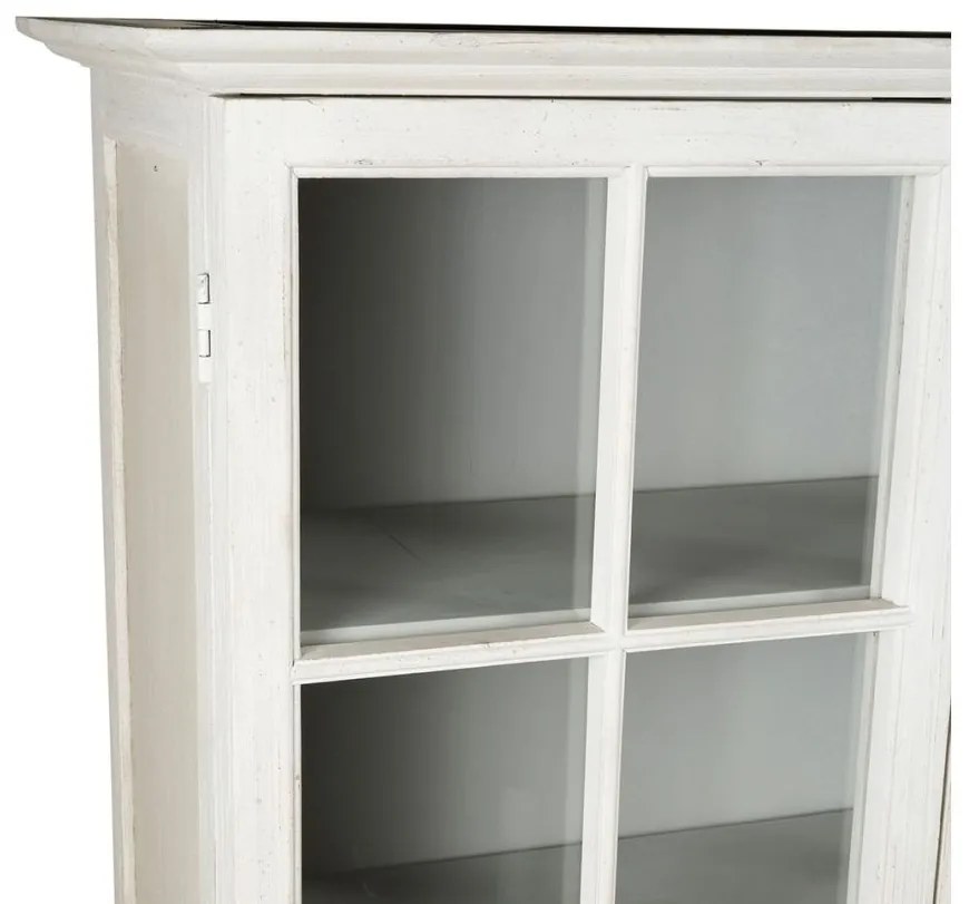 Bufet inalt cu 2 usi, alb, din lemn masiv de pin reciclat, aspect vintage, Lhettie