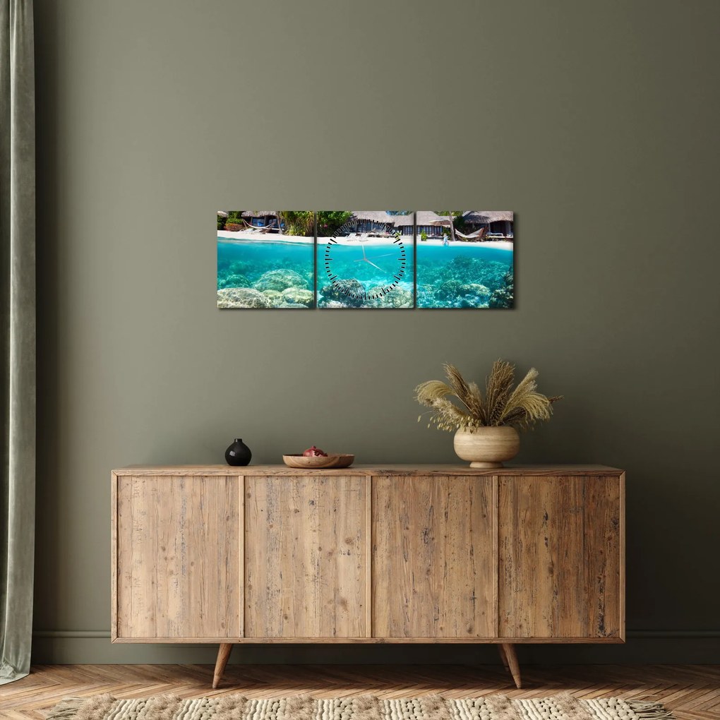 Tablou cu plaja pe insulă tropicală (cu ceas) (90x30 cm)