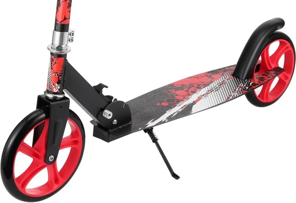 Trotineta copii si adolescenti NOVOKIDS™ Storm Camo PRO, Maxim 100 kg, Functie Super Brake, Maner reglabil pe inaltime, Diametru roata 200 mm, Rosu