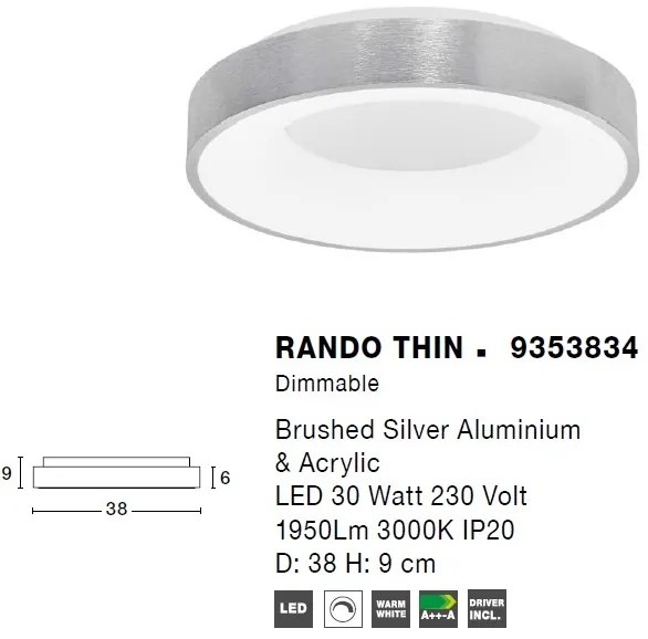 Plafoniera LED moderna 38cm RANDO THIN argintie NVL-9353834