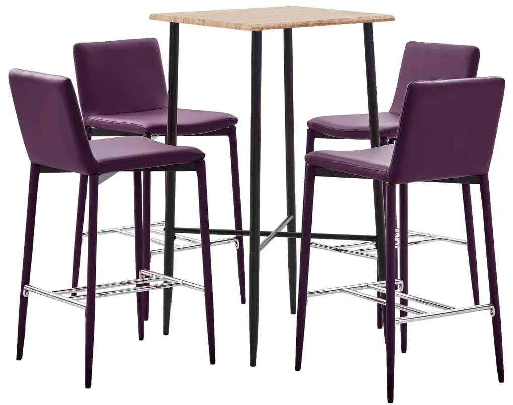 3050052 vidaXL Set mobilier de bar, 5 piese, violet, piele ecologică