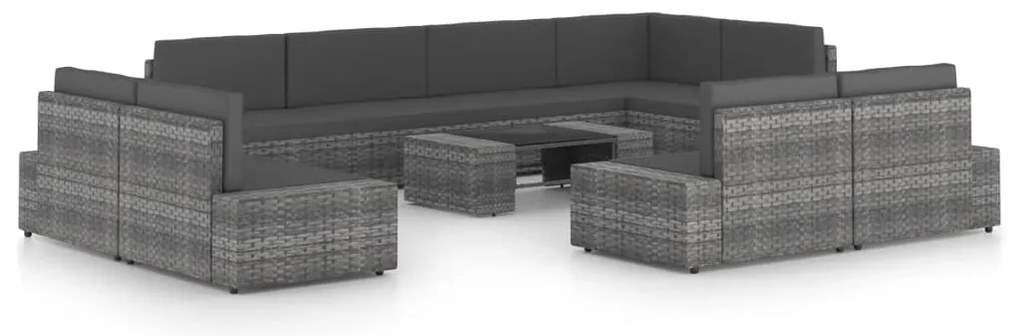 vidaXL Set mobilier de grădină cu perne, 10 piese, gri, poliratan