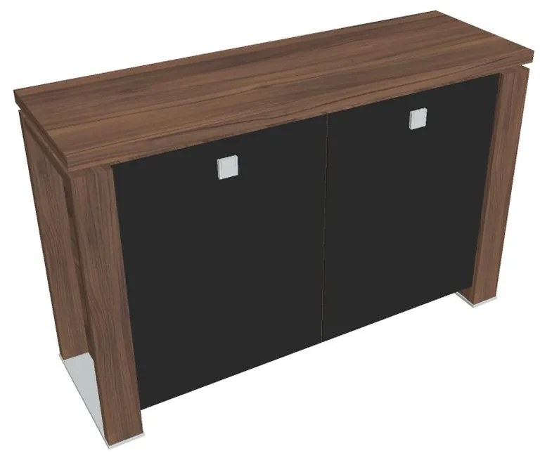 Dulap mic Verno+ 140 x 46 x 90 cm, uși de sticlă, nuc / negru