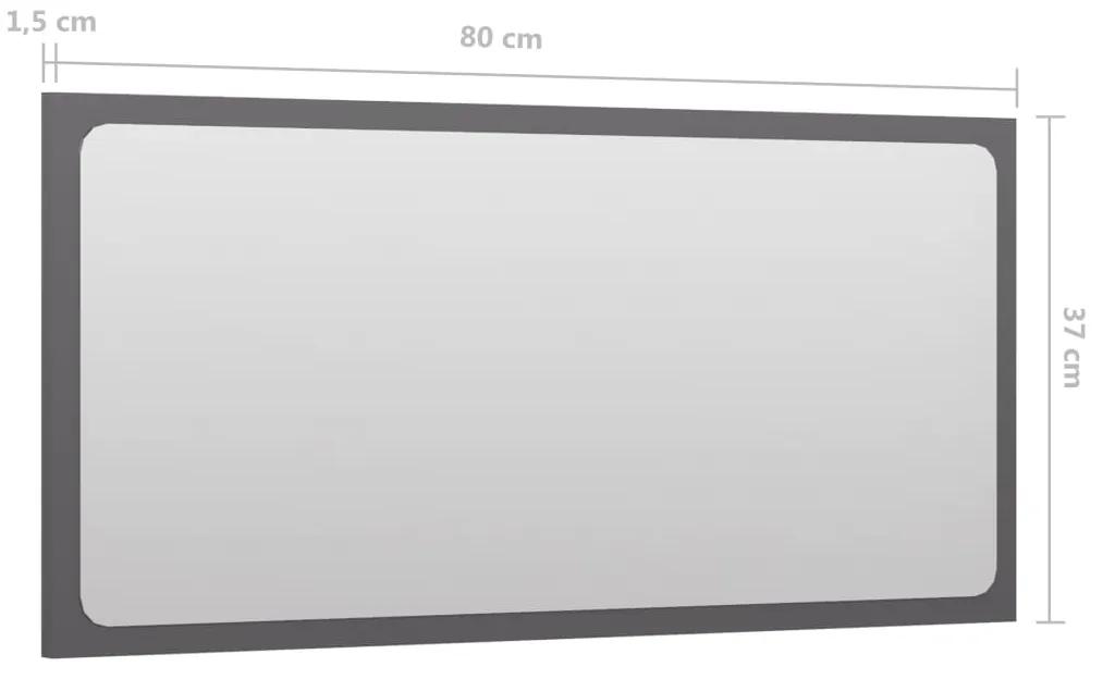 Oglinda de baie, gri extralucios, 80x1,5x37 cm, PAL gri foarte lucios, 80 x 1.5 x 37 cm