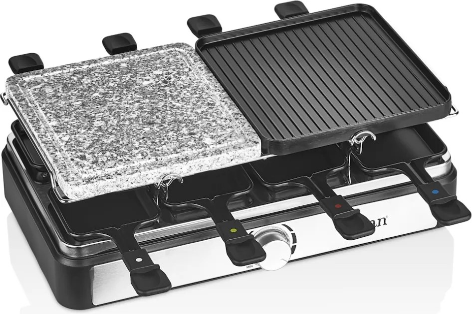 Gratar electric cu raclette Zilan ZLN8863, placa de piatra si placa de aluminiu, putere 1400 W, Gri