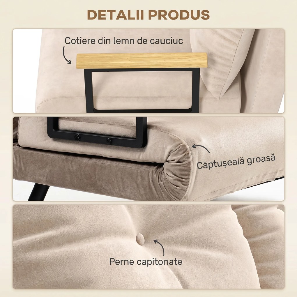 HOMCOM Canapea Pat de 2 Locuri cu Spătar Reglabil pe 5 Nivele și 2 Perne din Material Capitonat, 102x73x81 cm, Negru | Aosom Romania