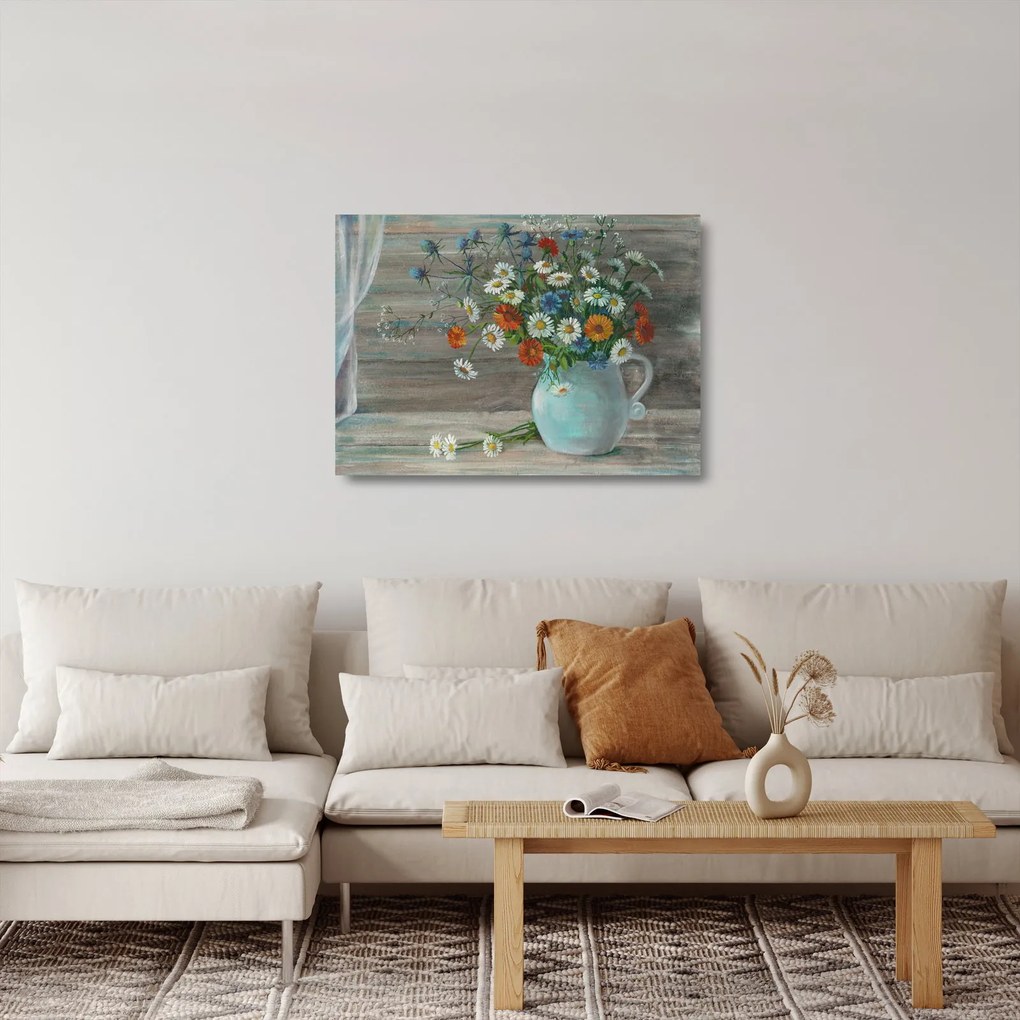 Tablou pe sticlă - Pictură în ulei, flori de câmp (70x50 cm)