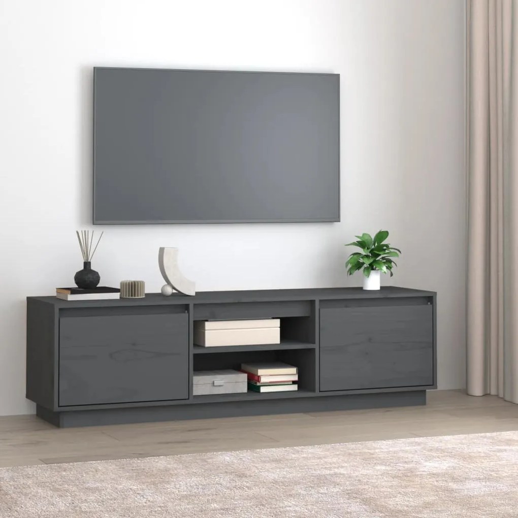 vidaXL Comodă TV, gri, 140x35x40 cm, lemn masiv de pin
