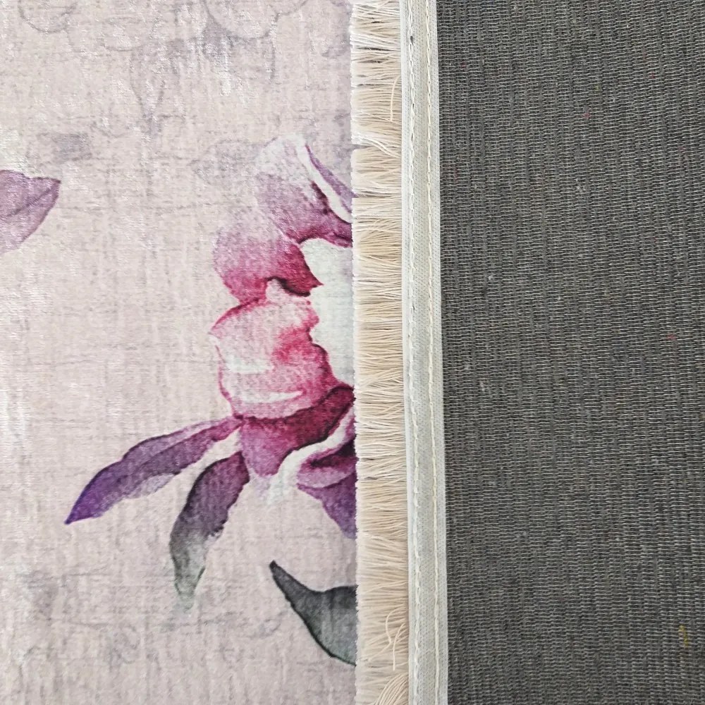 Covor antiderapant mov cu model floral Lățime: 160 cm | Lungime: 220 cm