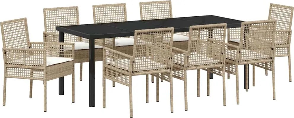 vidaXL Set de masă pentru grădină cu pernă 9 pcs Bej poliratan