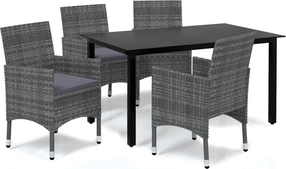 vidaXL Set mobilier de grădină cu perne, 5 piese, gri, poliratan