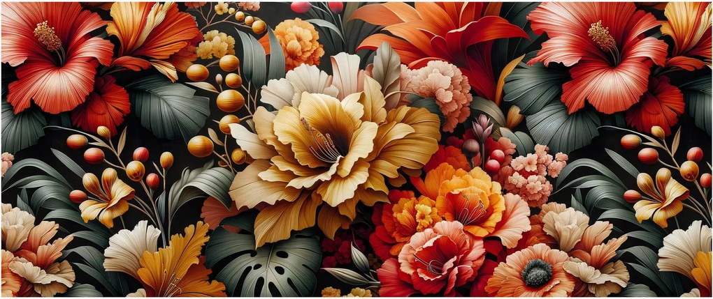 Tablou - Flori portocalii și roșii (120x50 cm)