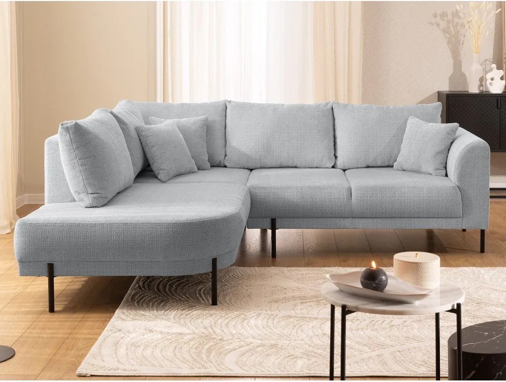 Colțar gri deschis cu tapițerie din chenille (cu colț pe partea stângă/în formă de ”L”) Mauris – Ropez