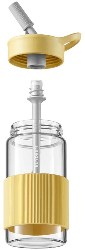 Sticla Buydeem CD1017-MY, 500 ml, Pai incorporat, Rezistenta la scurgeri, Sticla rezistentă la caldura pana la 150°C, Fara BPA, Galben
