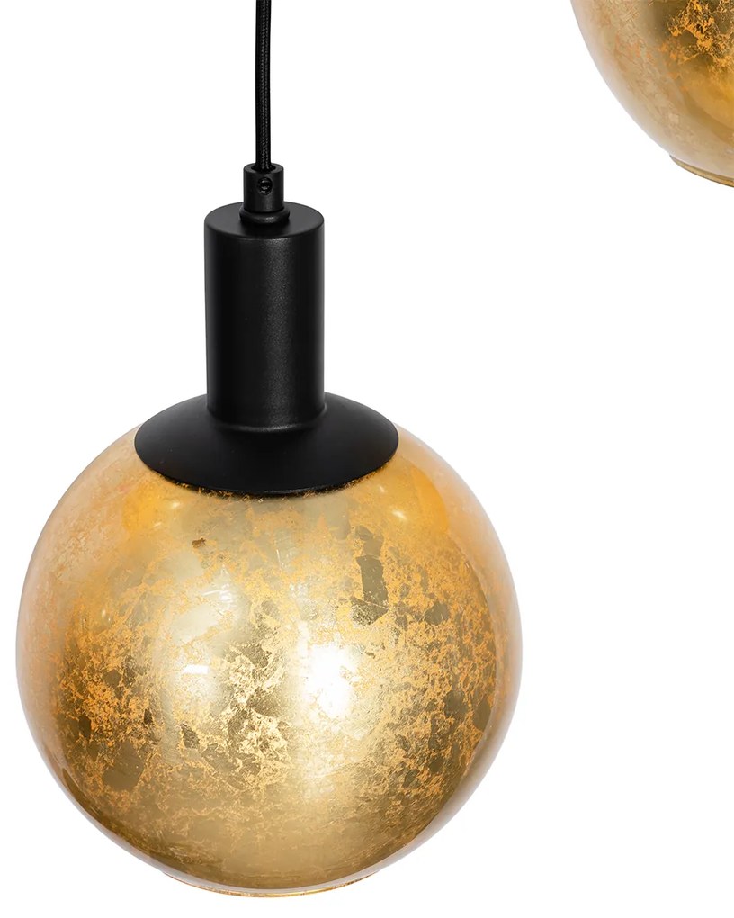 Lampă suspendată de design neagră cu sticlă aurie 7 lumini - Bert