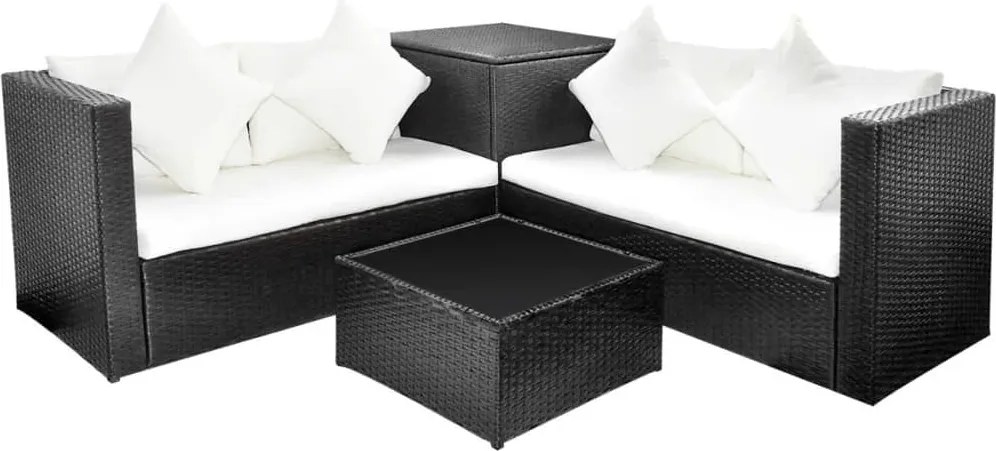 vidaXL Set mobilier de grădină cu perne, 4 piese, negru, poliratan