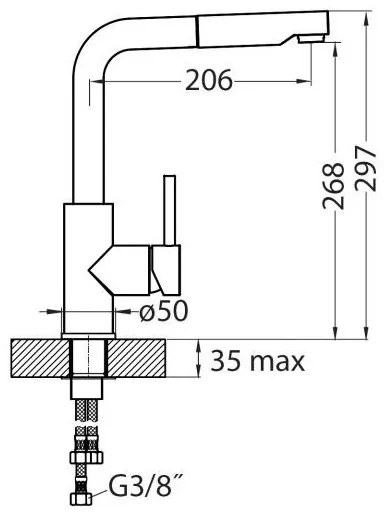 Baterie de chiuvetă cu cap de duș detașabil ALVEUS 1129048 SIROS 29,7 cm negru