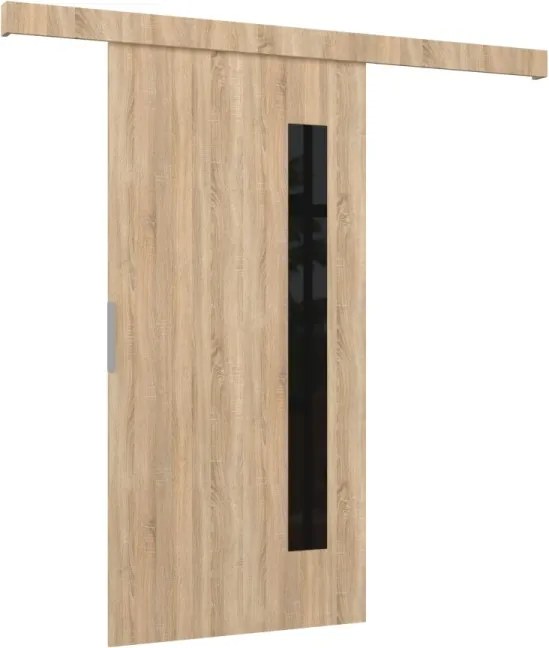 Usa glisanta Gela, ADRK Furniture (Latime: 76 cm, Culoare: Alb /Negru Lacobel)