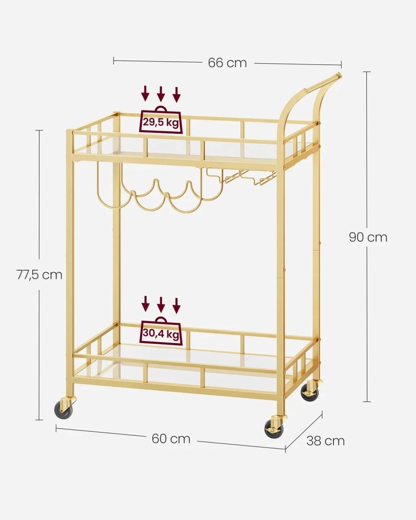 Carucior de bar Vasagle Auriu 65.8x38x90.2 cm