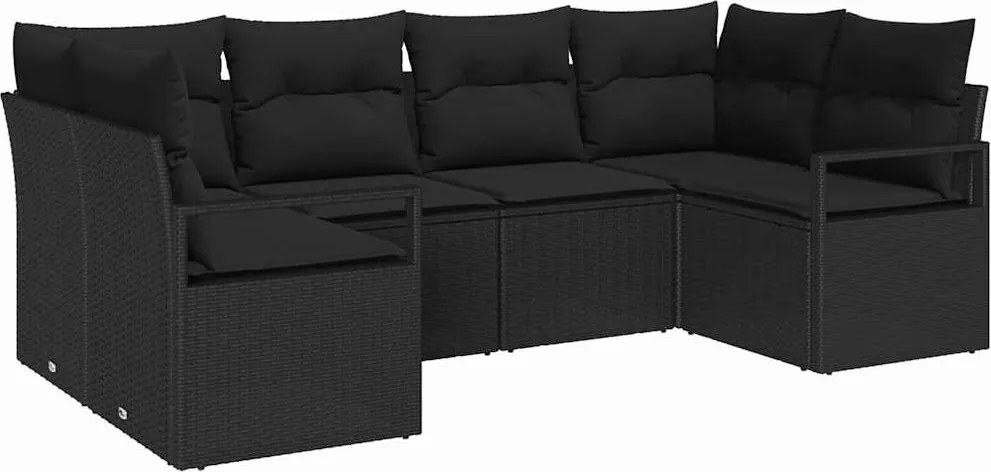 vidaXL Set de canapea cu pernă 6 pcs Negru poliratan