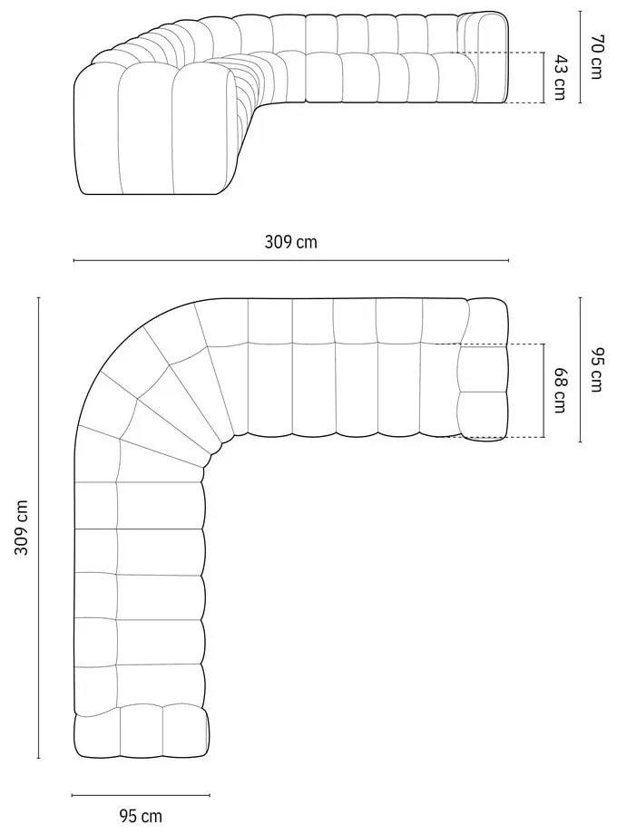 Colțar modular crem cu tapițerie din chenille Lupine – Micadoni