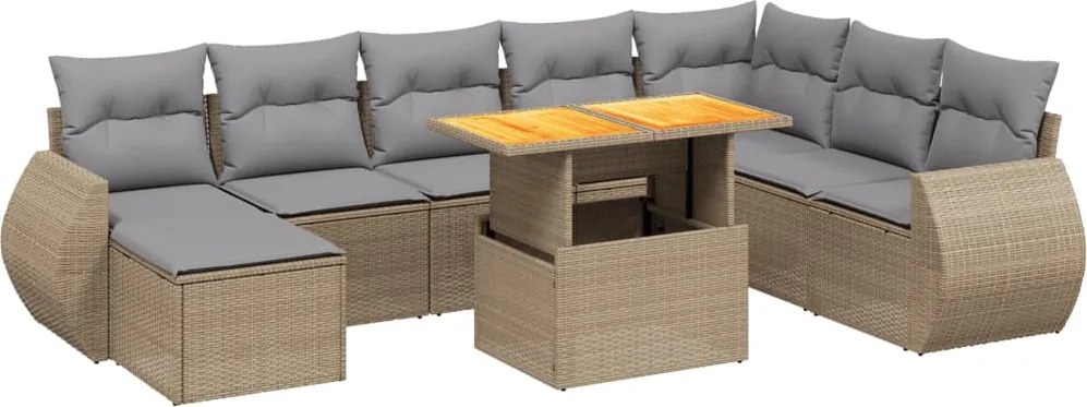 vidaXL Set canapele de grădină, 9 piese, cu perne, bej, poliratan